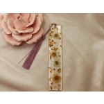 Zakładka do książki ze stokrotką i bursztynem /fioletowa zawieszka/