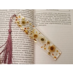 Zakładka do książki ze stokrotką i bursztynem /fioletowa zawieszka/