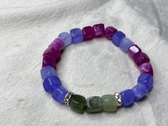 Bransoletka „Serce Natury” – turmalin zielony, amazonit niebieski, jadeit różowy & cyrkonie