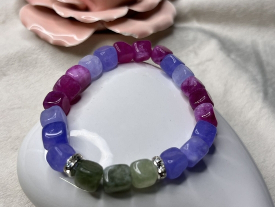 Bransoletka „Serce Natury” – turmalin zielony, amazonit niebieski, jadeit różowy & cyrkonie